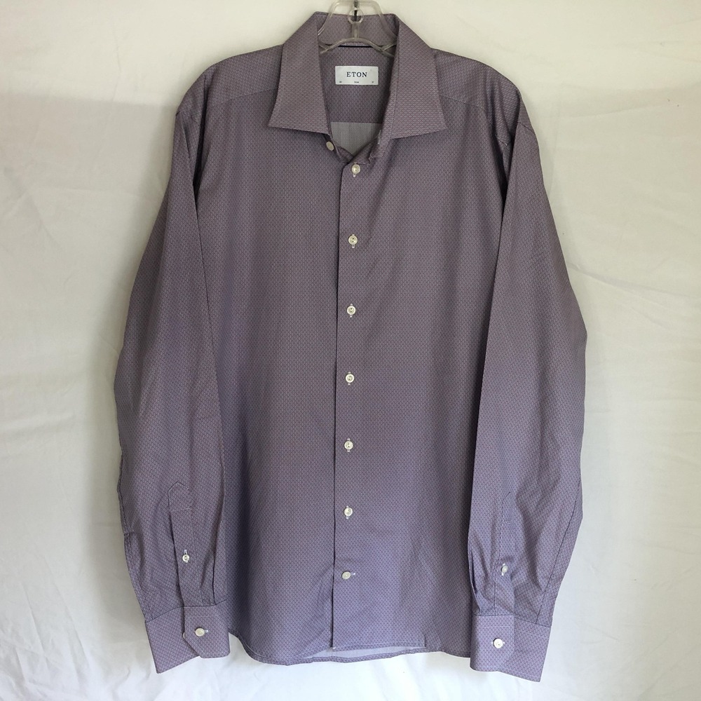 Eton Shirt Mens 17 43 Purple Geometric Slim Fit Poplin Dress Cotton Long Sleeve